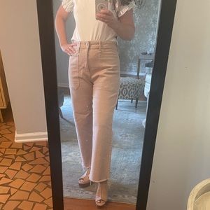 Tan wide leg cropped jeans